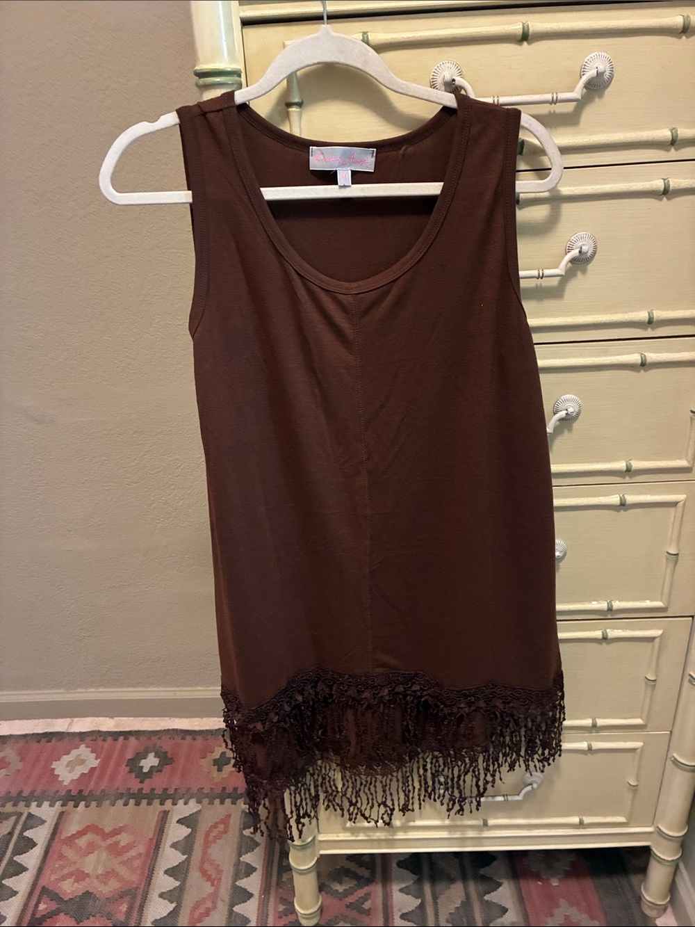 Pretty Angel Brown Fringe Tank Top size M